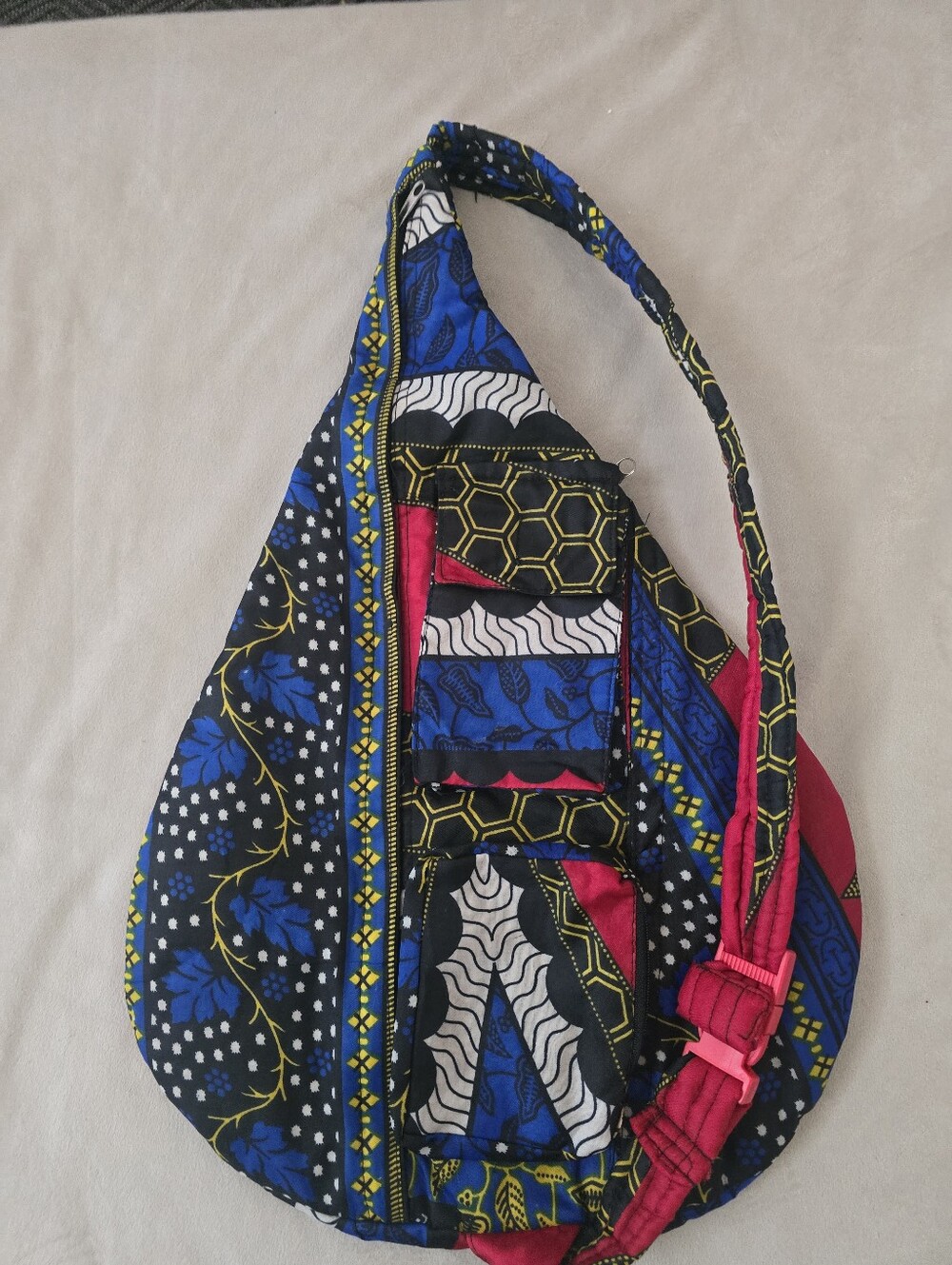 Boho Style Printed Sling Tote Bag in Blue and Pink Handmade